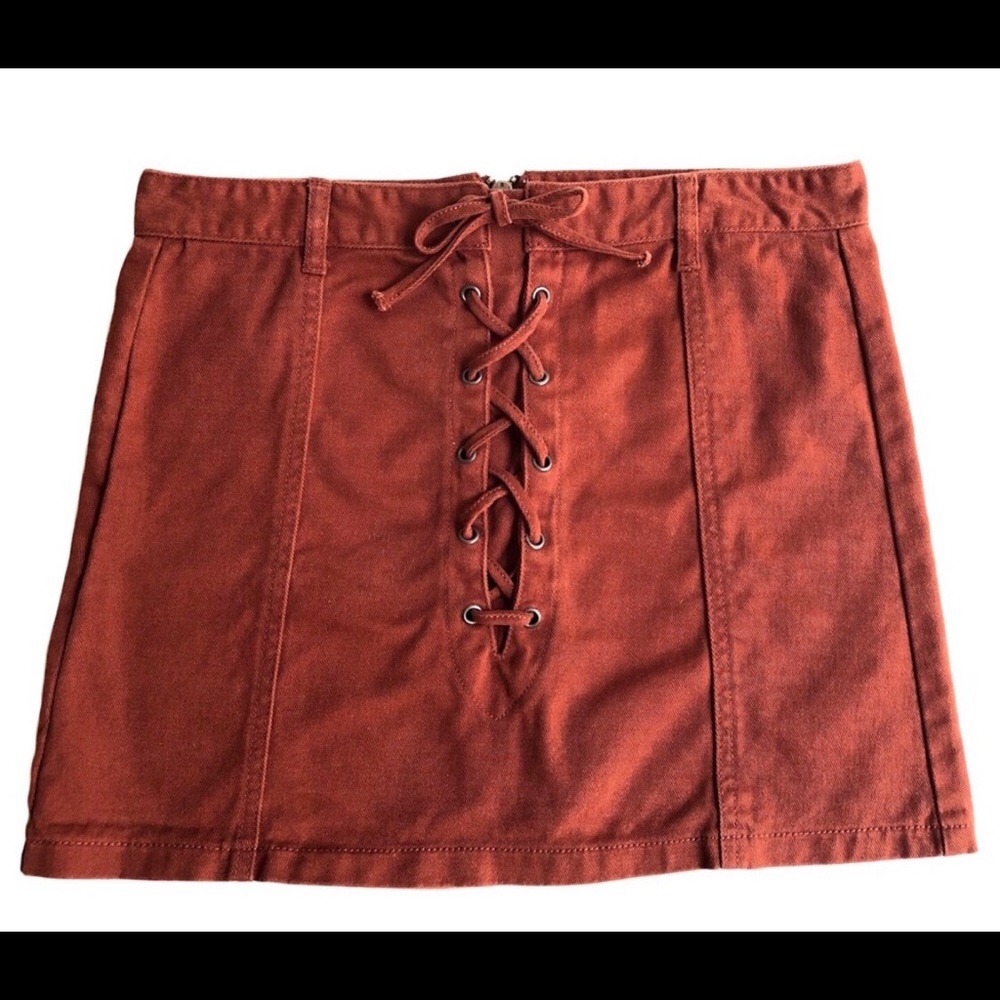 Denim Lace-Up Skirt. Size 29. Rust color.